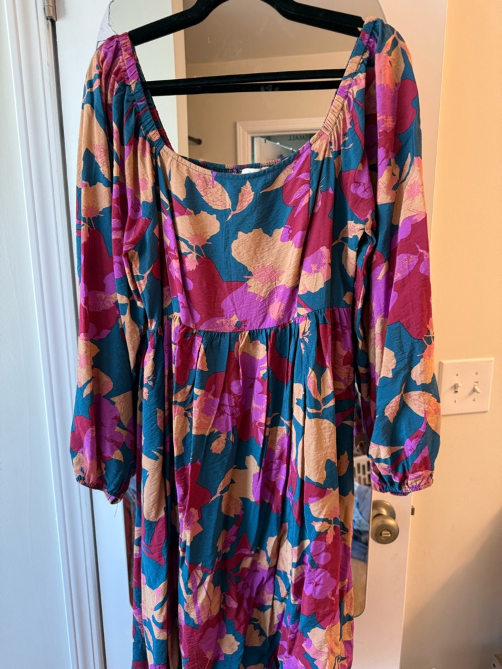 ODDY Floral Scoop Neck Midi Dress - Teal, Magenta & Beige